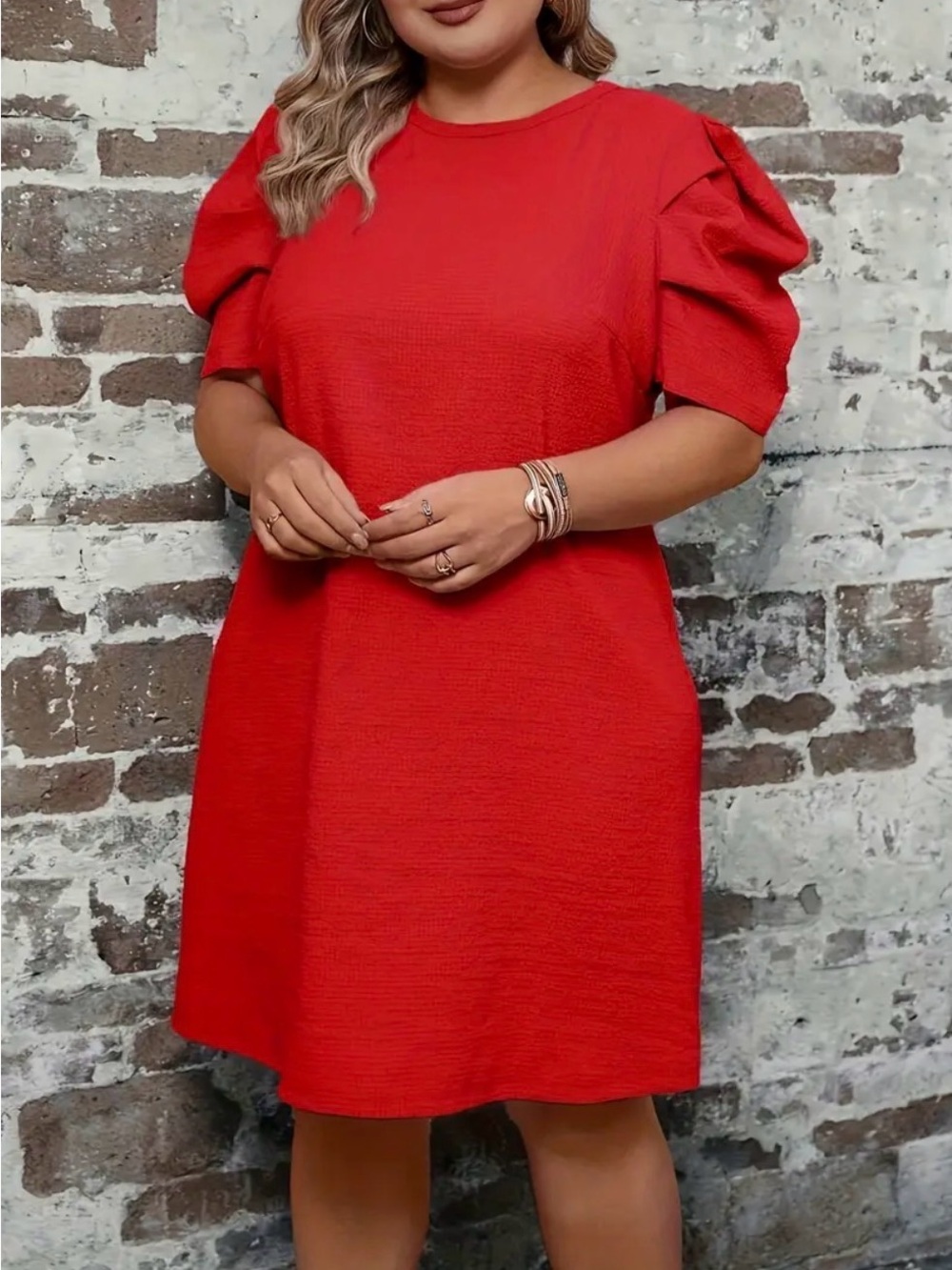 Les Femme Red Puff Sleeve Shift Dress Size Medium